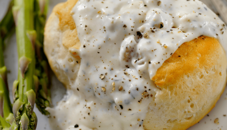 Skillet Cheddar Biscuits and Sausage Gravy